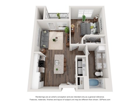 Floor plan for 1 bed, 1 bath, 660 sqft